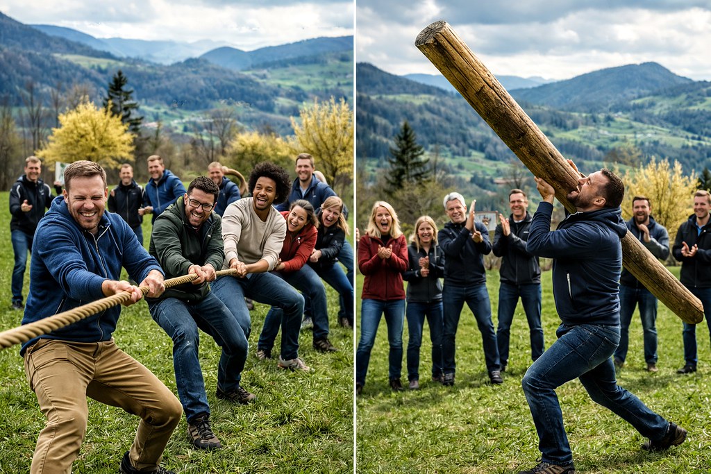 Teambuilding Collage Baumstamm